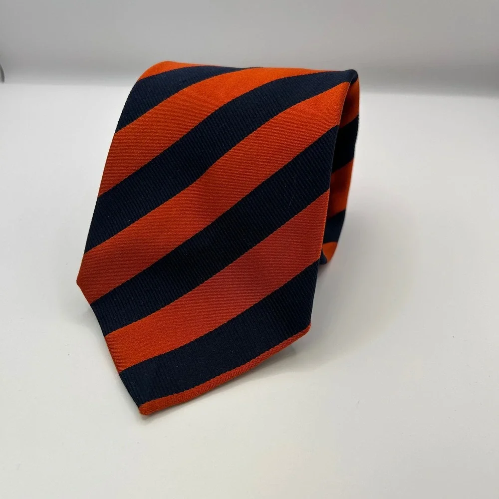 Banana Republic Mens Silk Tie Orange Navy Blue Repp Stripe Made in Italy Classic